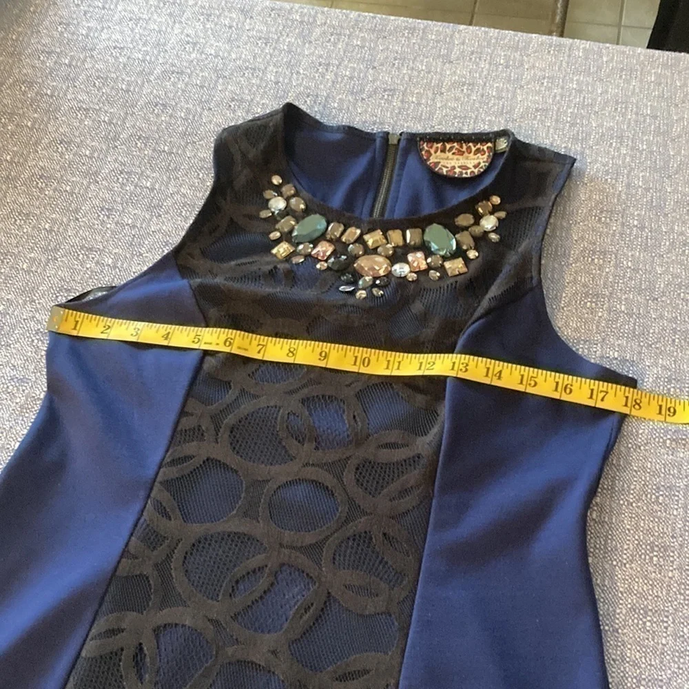 Twelve by Twelve Black on Blue Stretch Knit Mini Dress Size Large. - Picture 10 of 14